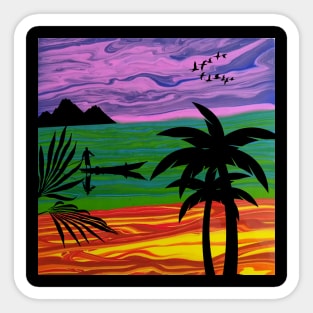 Island Landscape Fluid Art Design Sticker